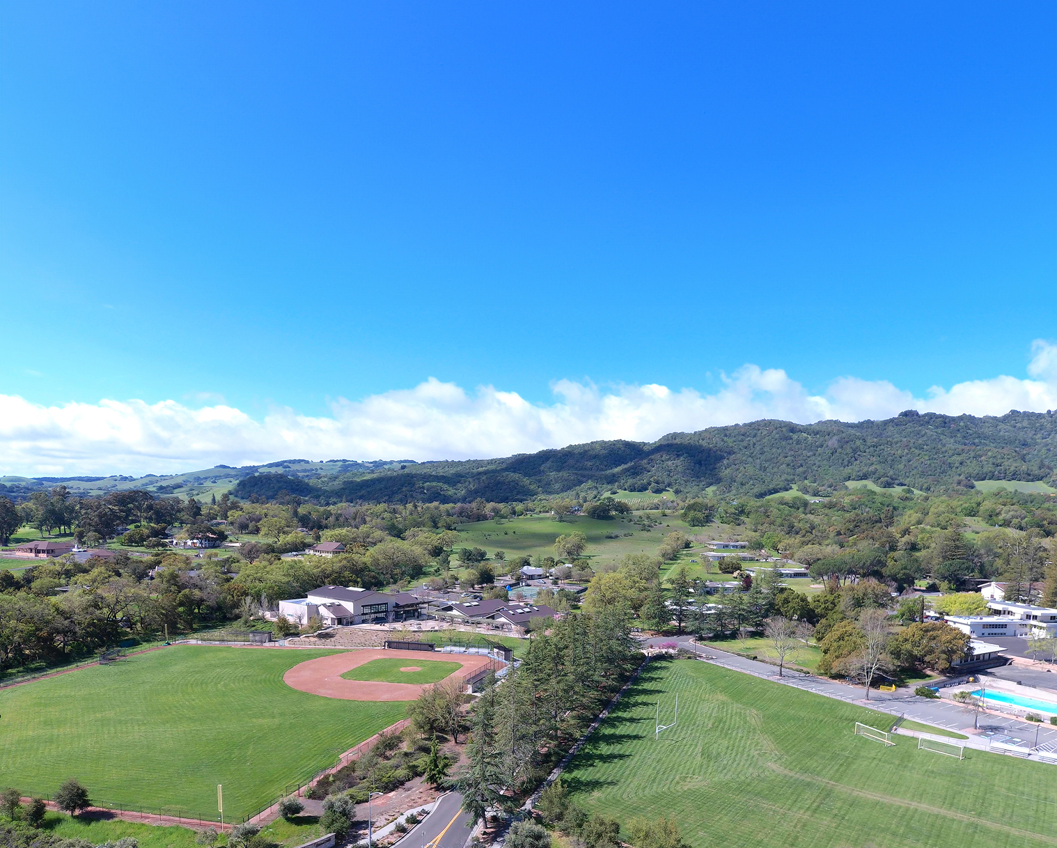 Aerial view of the 90-acre Hanna Academy campus grounds.